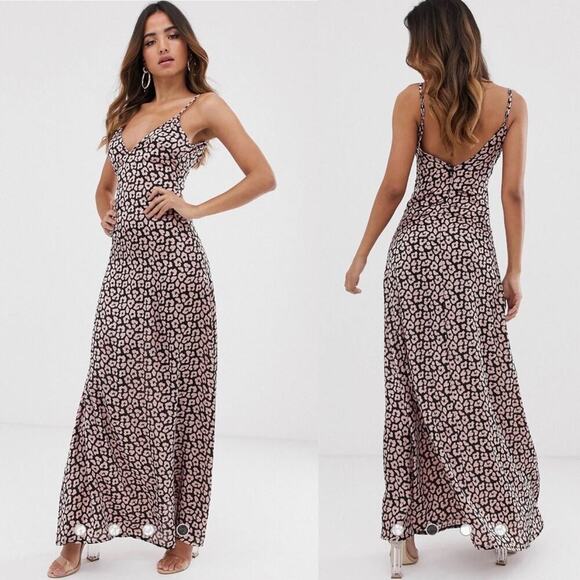 Club L London Asos leopard pink low back cami sleeveless‎ maxi dress size 12 - Picture 1 of 8